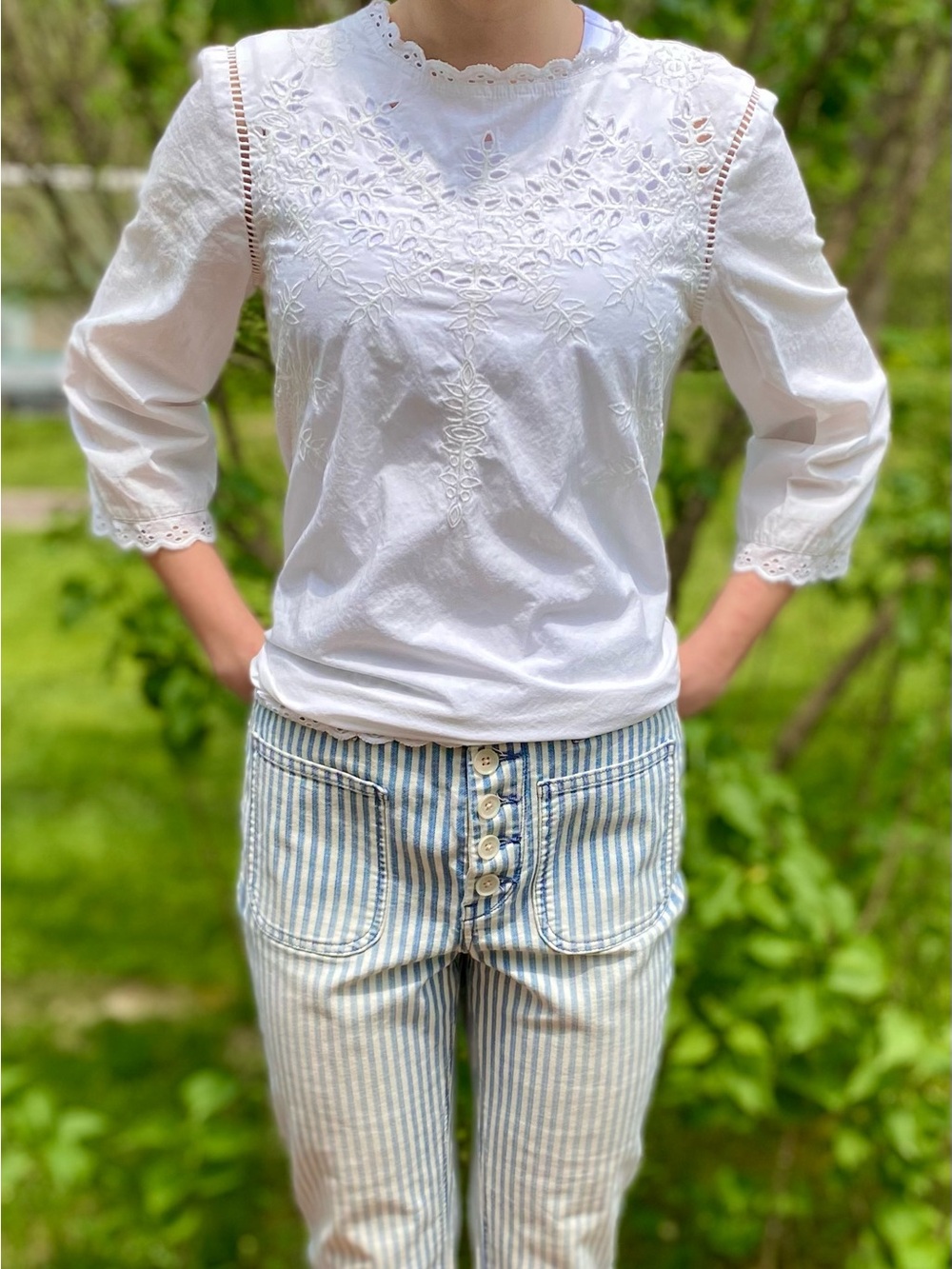 Anthropologie Pilcro and the Letterpress Blue and White Striped High-Rise Jeans